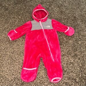 The North Face Pink and Gray Kids One Piece Footie